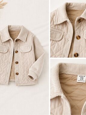 SHEIN Toddler Beige Quilted Corduroy Jacket | Size 2-3Y | Cozy Neutral Shacket